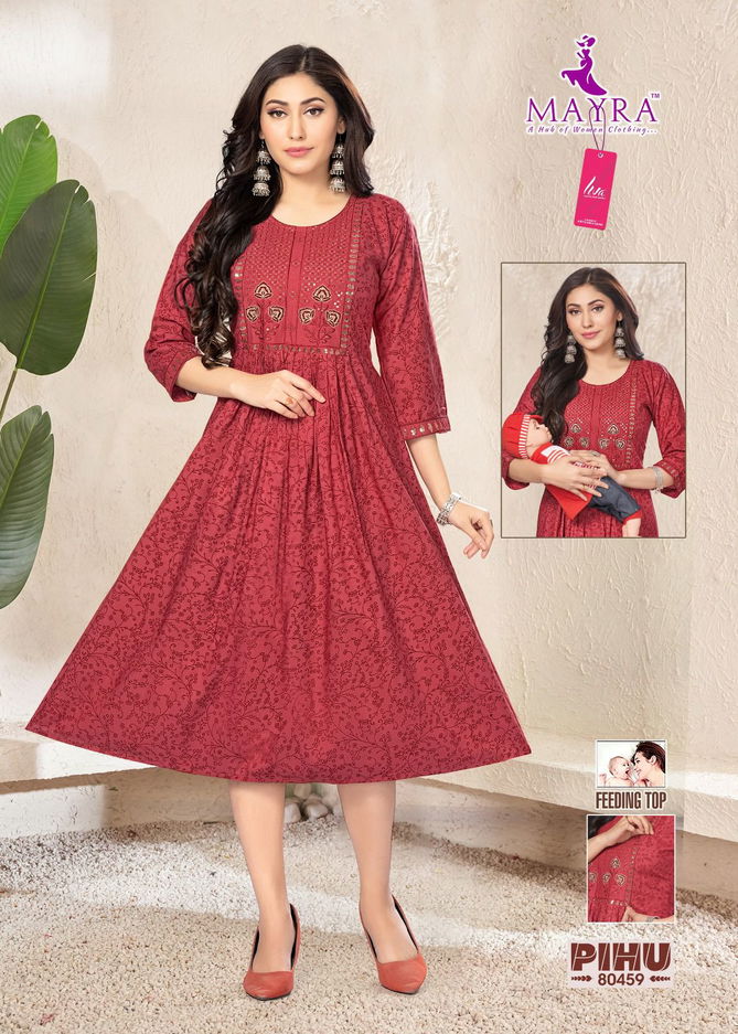 Pihu By Mayra Printed Rayon  Feeding Kurti Catalog
